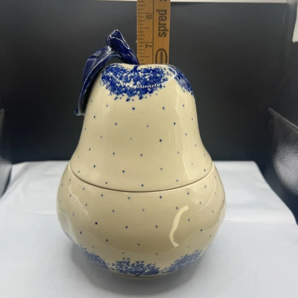 Vintage Wiza Poland Bunzlau Polish Pottery Pear Shaped Lidded Sugar Bowl Jar 20